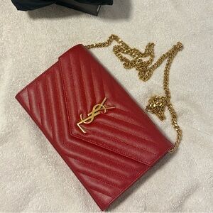 SAINT LAURENT Cassandre Chain matelassé textured-leather wallet